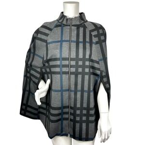 Dark Academia grey and blue plaid zip up cape plaid preppy Size XL/1X